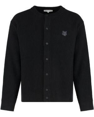 Maison Kitsuné Ribbed Wool Cardigan - Black