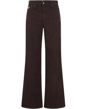 Lois Loose High-Waist Cotton Denim With Wide Flare Legs - Brown