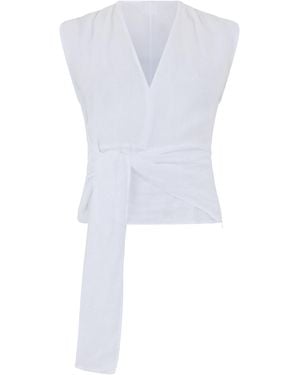 120% Lino Blouse With Knot - White