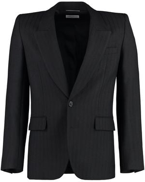 Saint Laurent Single Breasted Striped Tailored Blazer - Black