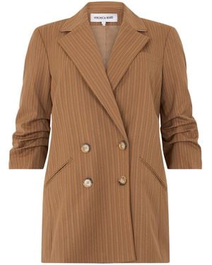 Veronica Beard Rupert Striped Double-Breasted Blazer - Brown
