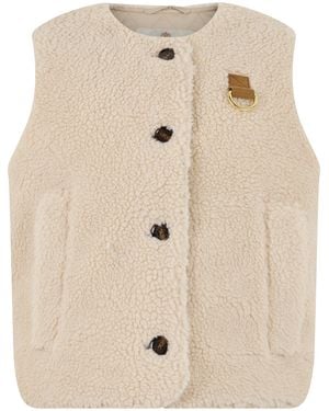 Barbour Teddy Fleece Button-Front Vest - Natural