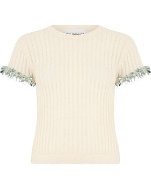 Des Phemmes Ribbed Knit Top With Jewelry Decorations - Natural