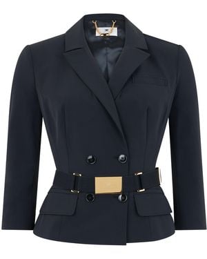 Elisabetta Franchi Stretch Fabric Jacket With Belt - Blue