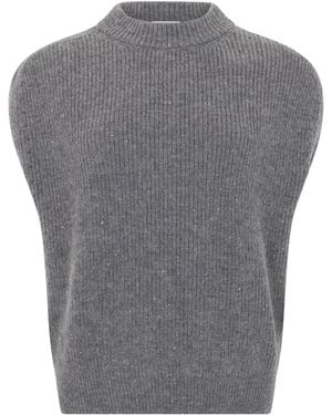 Peserico Maglione smanicato con paillettes - Grigio