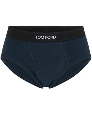Tom Ford Slip in cotone con logo - Blu