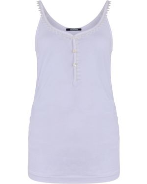 Jacquemus Cotton Tank Top With Embroidered Edge - Purple