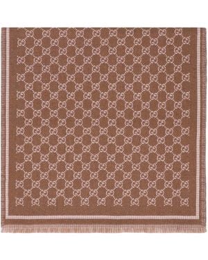 Gucci Wool Scarf Gg - Brown