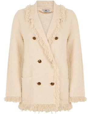Elisabetta Franchi Double-Breasted Blazer With Fringes - Natural