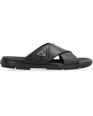 Prada Slides in pelle con logo - Nero
