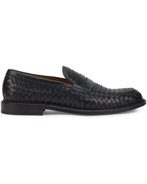 Doucal's Woven Leather Moccasin - Black