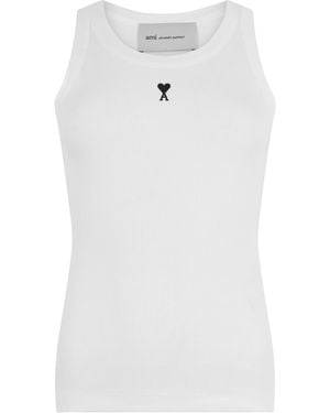 Ami Paris Ribbed Cotton Tank Top - White