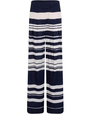 Veronica Beard Pantaloni stampati a gamba larga in misto lino - Blu