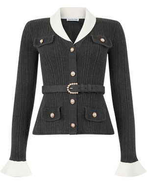 Self-Portrait Ribbed Knit Cardigan - Black