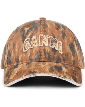 Ganni Animal Print Hat With Cotton Visor - Brown