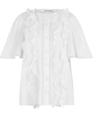 LES FILLES D'EVA Short Sleeve Blouse With Ruffles - White