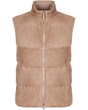 ZEGNA Full Zip Down Vest - Brown