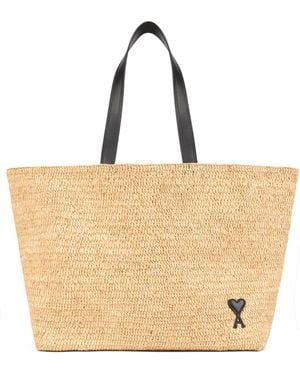 Ami Paris Borsa tote Ami de Coeur in rafia - Neutro