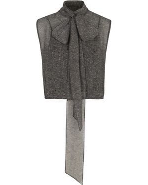 Gucci Top In Georgette Di Seta Trasparente - Grey