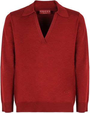 Gucci Wool V-Neck Jumper - Red