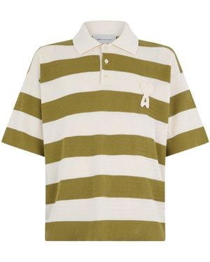Ami Paris Cotton Polo With Stripes - Yellow