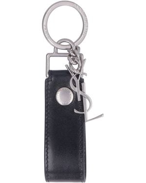 Saint Laurent Leather Keychain With Logo - Blue