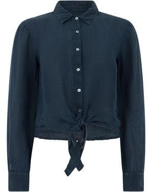 120% Lino Short Linen Shirt - Blue