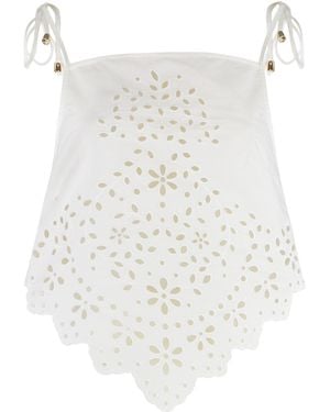 Self-Portrait Embroidered Cotton Top - White