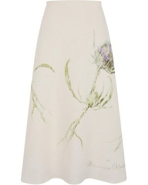 Alberta Ferretti Linen Midi Skirt With Print - White
