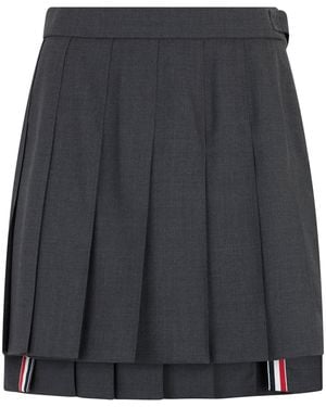 Thom Browne Pleated Mini Skirt Wool - Gray
