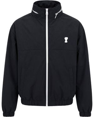 Ami Paris Windbreaker With Applied Logo - Black