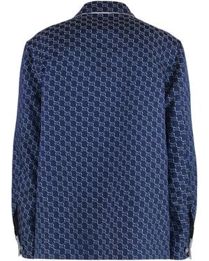 Gucci Cotton Overshirt With Gg Motif Shirt - Blue