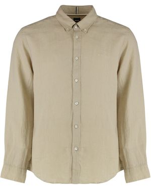 BOSS Long Sleeve Linen Shirt - Natural