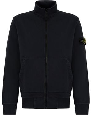 Stone Island Cotton Sweatshirt With Zip - Blue