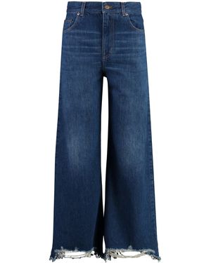 Chloé Cropped Distressed High-Rise Wide-Leg Jeans - Blue