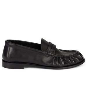 Saint Laurent Leather Moccasin With Logo - Black