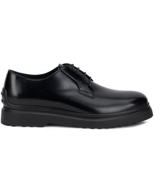 Tod's Shiny Leather Lace-Up Shoe With Flat Comfort Sole - Black