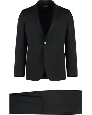 ZEGNA Wool Two-Piece Notch Lapel Suit - Black