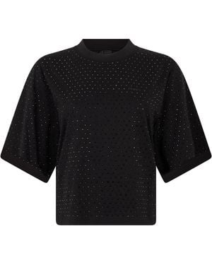 Pinko Cotton Rhinestone Short-Sleeve T-Shirt - Black