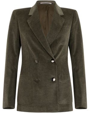 0205 Tagliatore Double-Breasted Velvet Jacket - Green
