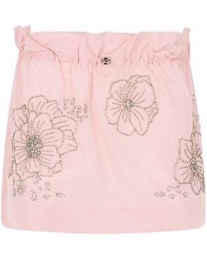 Des Phemmes Mini Skirt With Drawstring Decorated With Rhinestones - Pink