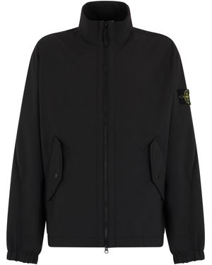 Stone Island Technical Windbreaker With Zip And Pockets - Black