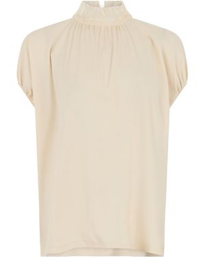 Fabiana Filippi Short-Sleeve Top With Lace Details - Natural