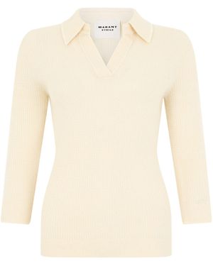 Isabel Marant V-Neck Long-Sleeve Fitted T-Shirt - White