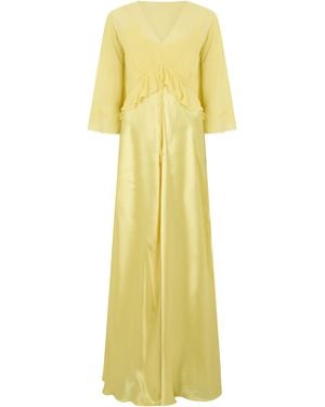 Alberta Ferretti Long Satin Dress With Cloak - Yellow