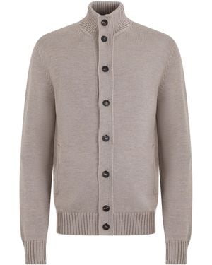 Slowear Button-Front Wool Cardigan With High Collar - Grey
