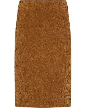 Yves Salomon Crocodile Effect Leather Skirt - Brown