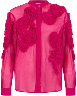 Dries Van Noten Sheer Shirt With Applied Roses - Pink
