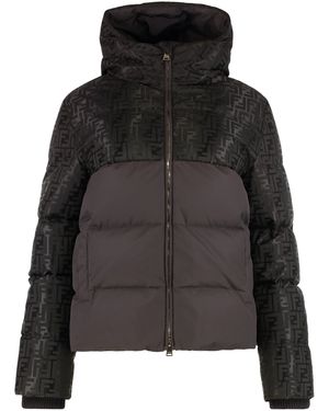 Fendi Down Jacket Ff Jacquard Cotton Puffer - Black