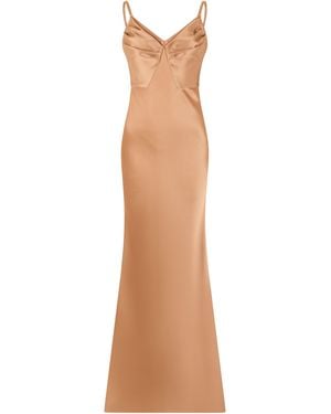 Elisabetta Franchi Long Elegant Dress With V-Neck - Brown